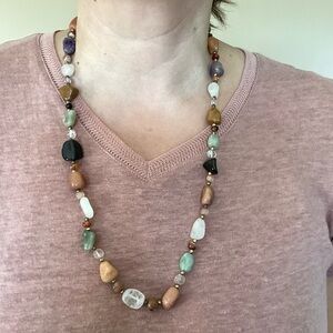 Necklace, Natural stone, agate,  polished, 28”.